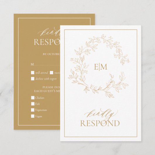 Moderne Gold Monogram Wedding RSVP Card Karte (Vorne/Hinten)