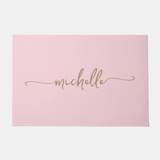 Moderne Gold-Monogramm-Name-Script-Rosa Fußmatte (Vorderseite)