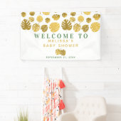 Moderne Gold Monstera Blätter Kinderdusche Willkom Banner (Insitu)