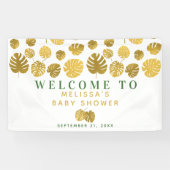 Moderne Gold Monstera Blätter Kinderdusche Willkom Banner (Horizontal)