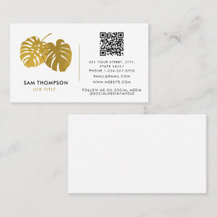 Moderne Gold Monstera Tropen QR Code Social Media Visitenkarte