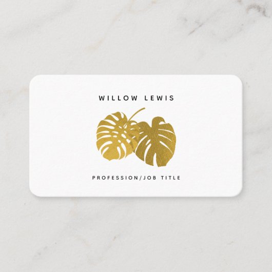 Moderne Gold Monstera Tropische Blätter Minimalist Visitenkarte (Vorderseite)