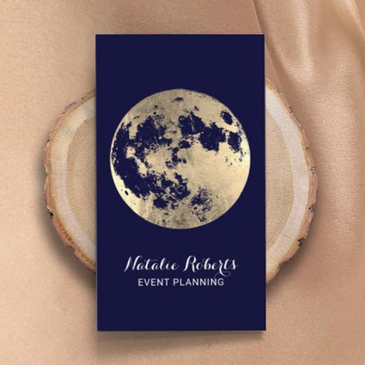 Moderne Gold Moon Elegante Blue Event Planning Visitenkarte
