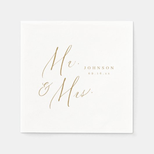 Moderne Gold Mr. and Mrs. script minimalistische H Serviette (Vorderseite)