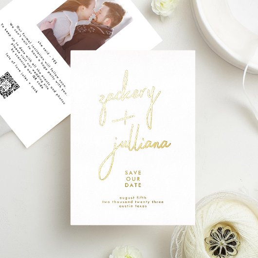 Moderne GOLD NAMES | Foto bearbeitet Save the Date Folieneinladung