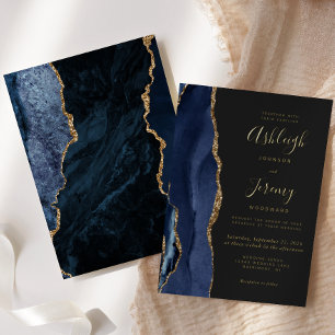 Moderne Gold-Navy-Blau-Achat-Dunkle Hochzeit Folieneinladung