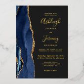 Moderne Gold Navy Blue Agate Dark Wedding Folieneinladung (Vorderseite)