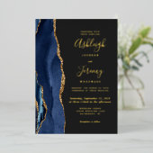 Moderne Gold Navy Blue Agate Dark Wedding Folieneinladung (Stehend vorne)