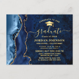 Moderne Gold Navy Blue Graduation Party Einladung Postkarte