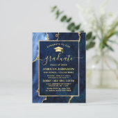 Moderne Gold Navy Blue Graduation Party Einladung Postkarte (Stehend Vorderseite)