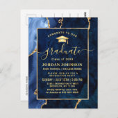 Moderne Gold Navy Blue Graduation Party Einladung Postkarte (Vorne/Hinten)
