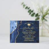 Moderne Gold Navy Blue Graduation Party Einladung Postkarte (Stehend Vorderseite)