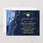 Moderne Gold Navy Blue Graduation Party Einladung Postkarte (Vorne/Hinten)