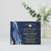 Moderne Gold Navy Blue Graduation Party Einladung Postkarte (Stehend Vorderseite)