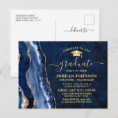 Moderne Gold Navy Blue Graduation Party Einladung Postkarte (Vorne/Hinten)