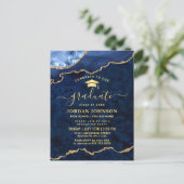 Moderne Gold Navy Blue Graduation Party Einladung Postkarte (Stehend Vorderseite)