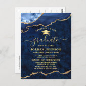 Moderne Gold Navy Blue Graduation Party Einladung Postkarte (Vorne/Hinten)