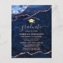 Moderne Gold Navy Blue Graduation Party Einladung Postkarte