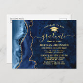 Moderne Gold Navy Blue Graduation Party Einladung Postkarte (Vorne/Hinten)