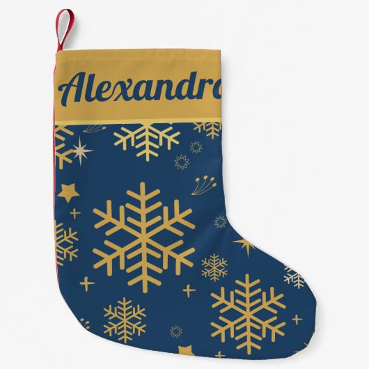 Moderne Gold Navy Frohe Weihnachts Winter Snowflak Kleiner Weihnachtsstrumpf (Vorderseite)