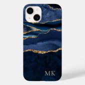 Moderne Gold & Navy Marble Agate Monogram Case Mat (Rückseite)