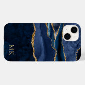 Moderne Gold & Navy Marble Agate Monogram Case Mat (Rückseite (Horizontal))