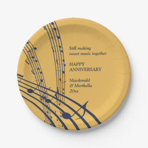 Moderne Gold Navy SWEET MUSIC Happy Jubiläum Pappteller