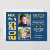 Moderne Gold Navy Zwei Foto Graduation Party Einladung (Vorderseite)