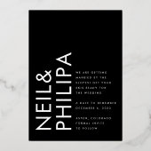 Moderne Gold-Non-Foto-Fett-Namen Rettete unser Dat Folieneinladung (Rückseite)