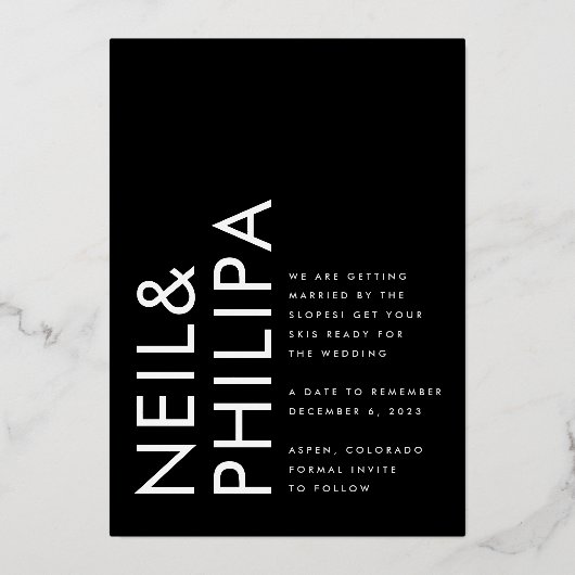 Moderne Gold-Non-Foto-Fett-Namen Rettete unser Dat Folieneinladung (Rückseite)