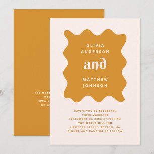 Moderne Gold-Ocker-Hochzeit   Senfgelb gewellt + Q Einladung