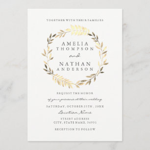Moderne Gold Olive Leaf Wreath Wedding Einladung