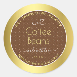 Moderne Gold Packing Labels Brown Coffee Boans Runder Aufkleber