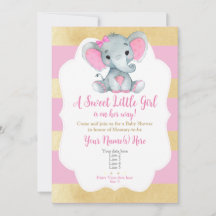 Moderne Gold Pink Baby Girl Elefant Einladung