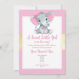 Moderne Gold Pink Baby Girl Elefant Einladung