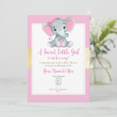 Moderne Gold Pink Baby Girl Elefant Einladung (Stehend Vorderseite)