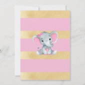 Moderne Gold Pink Baby Girl Elefant Einladung (Rückseite)