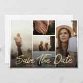 Moderne Gold Pinselschrift Typografie mit Bildern Save The Date (Vorne/Hinten)