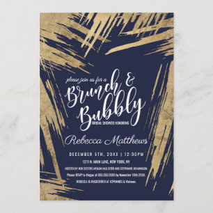Moderne Gold Pinselstriche Navy Blue Brunch Bubbly Einladung