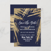 Moderne Gold Pinselstriche Navy Blue Chic Save The Date (Vorne/Hinten)