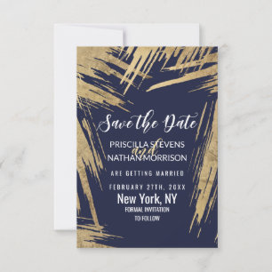 Moderne Gold Pinselstriche Navy Blue Chic Save The Date