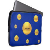 Moderne Gold Polka Dots auf blau Laptopschutzhülle (Vorne Rechts)