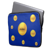 Moderne Gold Polka Dots auf blau Laptopschutzhülle (Vorderseite Links)