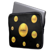 Moderne Gold Polka Punkte auf schwarz Laptopschutzhülle (Vorderseite Links)