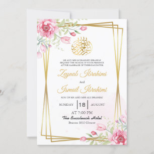 Moderne Gold Rahmen florale islamische Hochzeit Einladung