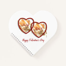 Moderne Gold Red Double Heart Happy Valentines Notizblock