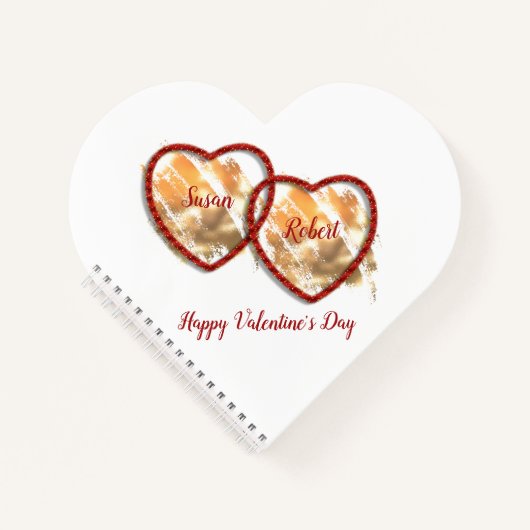 Moderne Gold Red Double Heart Happy Valentines Notizblock (Vorderseite)