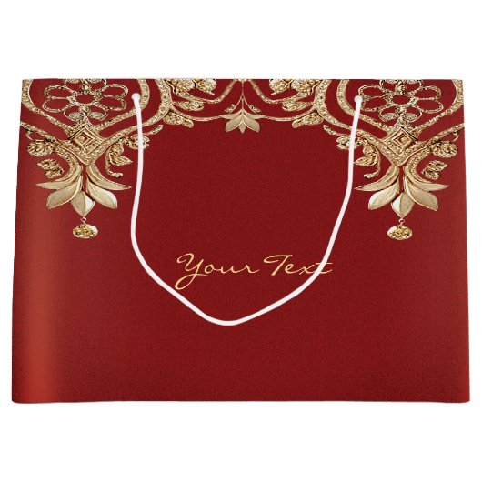 Moderne Gold Red Floral Geschenktasche Große Geschenktüte (Vorderseite)