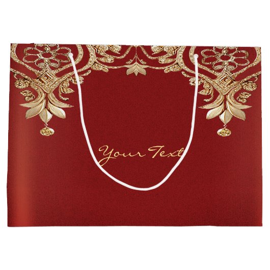 Moderne Gold Red Floral Geschenktasche Große Geschenktüte (Rückseite)