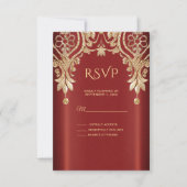 Moderne Gold Red Floral RSVP Karte (Vorderseite)